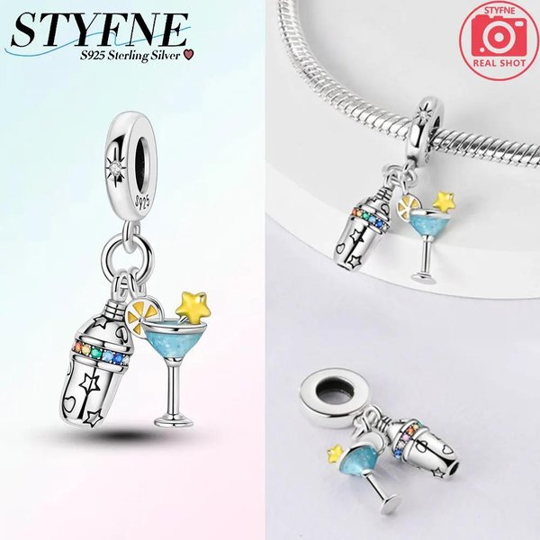 Componentes AutéNticos Originales Para Pulseras De Charms Metal De Cobre Componentes De Cuentas Para Pulseras De Charms De Bartender Vodka CóCtel Compatibles Con Pulseras De Charms De Plata White-image