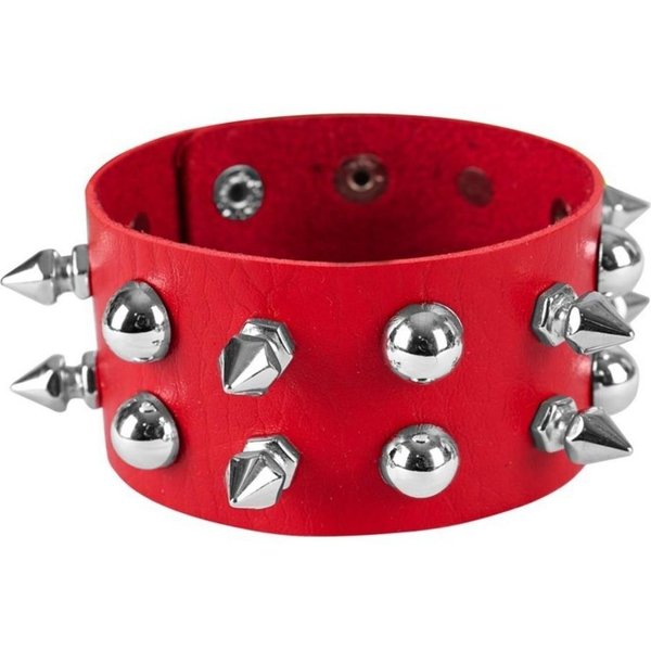 Pulsera De Cuero Tachonada Duradera Brazalete Punk Con Pinchos Pieza De DeclaracióN Para Discoteca Rojo-image