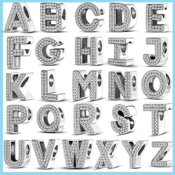Elegante Dorado 26 Letras A-Z Alfabeto Cuentas Charms De Cobre Para Mujeres Collares Pulseras Brazaletes Accesorios JoyeríA Para Hacer Tú Mismo M Gray-image