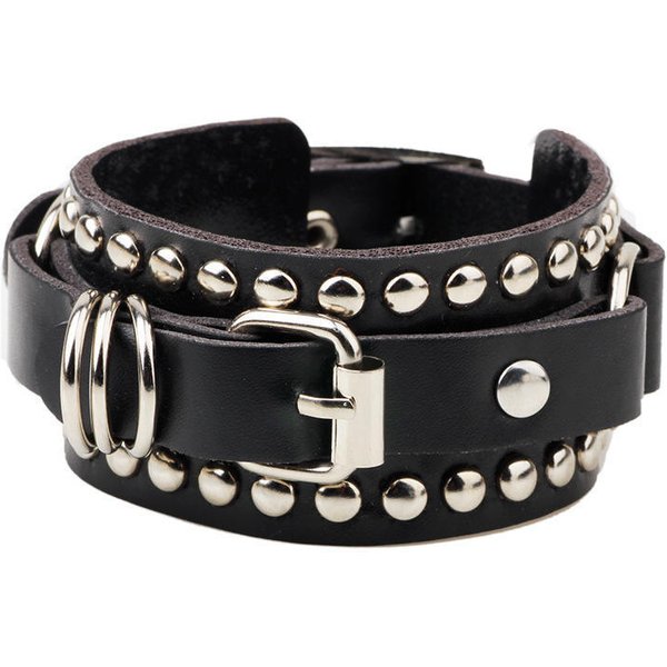Czarna SkóRzana Bransoletka Na Nadgarstek Mankiet Goth Gothic Punk Bransoletki Kobiety MężCzyźNi Kolce Nit Stud Bransoletka Cosplay Rock BiżUteria Unisex Black-image