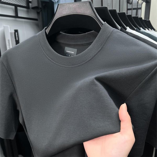 Camiseta De Manga Corta Con Cuello Redondo Para Hombre De Alta Calidad Llegada De Verano Color SóLido Simple Transpirable Casual VersáTil Deportiva Ropa De Hombre XL Gray-image