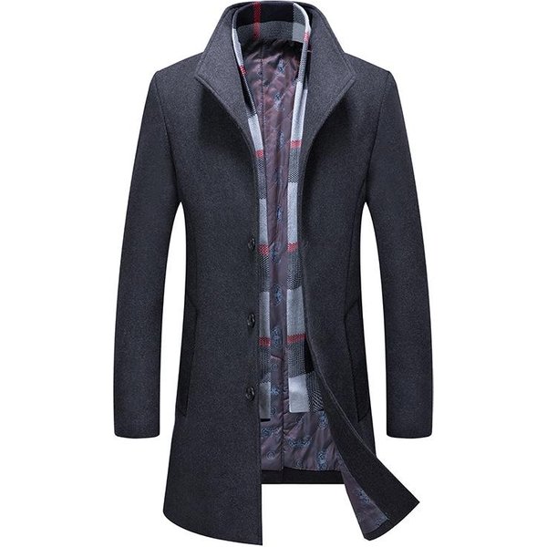 Jesień I Zima Nowy MęSki WełNiany PłAszcz Modny Szalik Plus BawełNiany WełNiany MęSki PłAszcz Tide 195-4XL Black-image