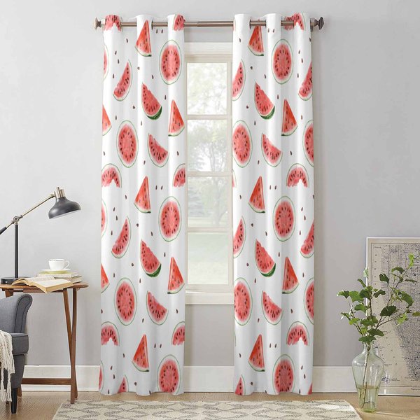 Cortinas De Ventana Con Textura De Acuarela De SandíA Para Sala De Estar Dormitorio De Lujo Cortinas Cocina Persianas Cortinas 135W X 60H(Cm) X1 White-image