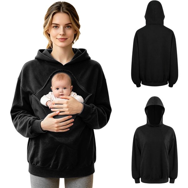 Sudadera Con Capucha Para Lactancia Y Viaje PortabebéS Sudadera De Manga Larga Cremallera Oculta Bolsillo Tipo Canguro Para Mujeres Uso Diario Casual XS-image