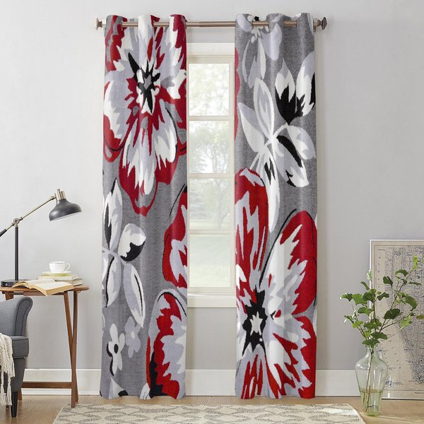 ZasłOna Do Sypialni Kuchni Kwiat Czerwony Szary Tekstura ZasłOny Okienne ZasłOny Do Salonu Elementy Dekoracyjne 135W X 215H(Cm) X1-image