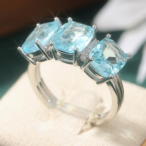 Elegante Anillo De Mujer Con Incrustaciones De Circonita CúBica Azul Marino Blanco GeometríA Color Cobre Exquisito JoyeríA Diaria Para Fiesta Regalo De Aniversario 7-image