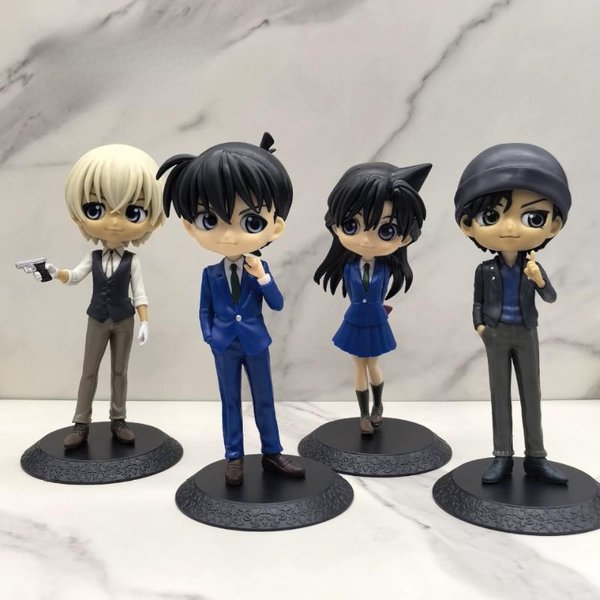 4 Szt. Figurki Anime Detektyw Conan Ozdoby Na Biurko Kudo Shinichi Mori Ran Edogawa Conan JapońSka KreskóWka Model Lalka Zabawka Prezent Black-image