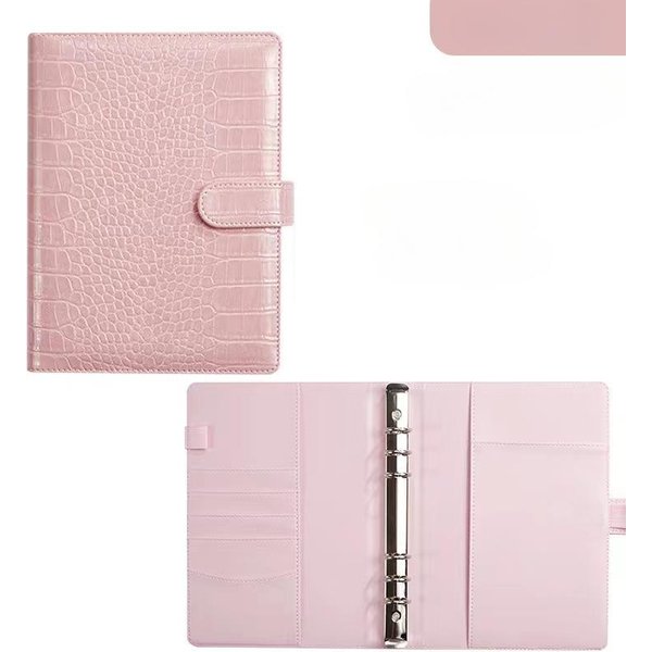2026 Nuevo Color Cocodrilo Carpeta De 6 Anillas Cuaderno Con Clip De PU Cubierta De Cuero Para Cuaderno De Hojas Sueltas Cuadernos Diario PapeleríA (As The Picture,A6) White-image