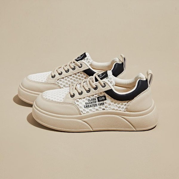 Zapatos Blancos De Malla De Verano Nuevo Estilo Para Estudiantes Femeninas Zapatos Transpirables Que Aumentan La Altura Zapatos Casuales 40 White-image