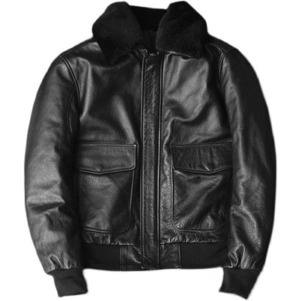 Traje De Vuelo De La Fuerza AéRea Chaqueta De Cuero Piel De Vaca De Capa Superior Pura Cuero Genuino Chaqueta De Cuero Para Hombre Chaqueta De Talla Grande Xxxl Negro-image