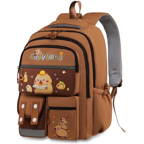 Mochila Escolar Kawaii De Capibara Para NiñAs Set De Bolsos Escolares Mochila Casual Diaria Mochila Para Libros De Adolescentes NiñAs Mochila Escolar Para NiñOs Mochila De Viaje Black-image