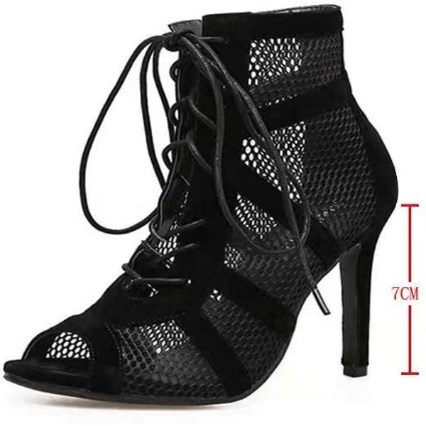 Sandalias De TacóN Alto Sexis De Malla Hueca Para Mujer, Sandalias De Verano Con Punta Abierta Y Tiras Cruzadas, Zapatos De Baile Con Red Negra 39 Black-image