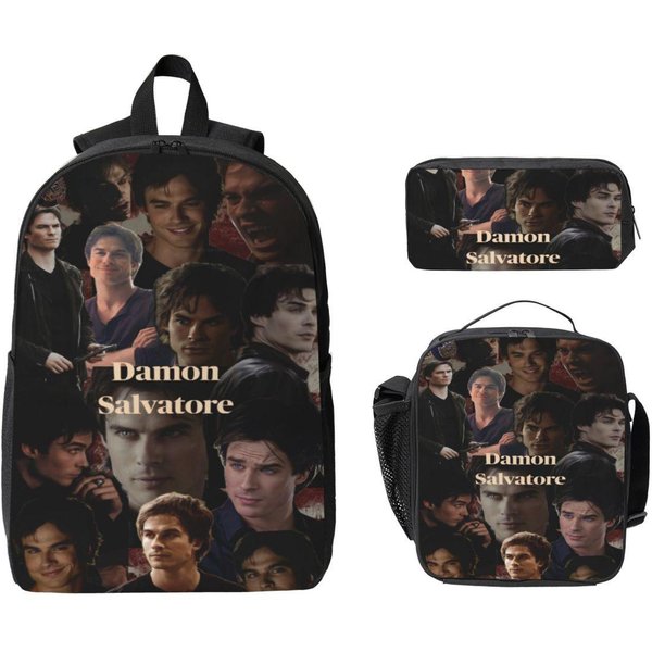 Mochila Infantil Damon Salvatore Lonchera Bolsas Para BolíGrafos Para NiñOs NiñAs Mochilas Preescolares Bonita Mochila Escolar Set De Mochila Para Libros-image