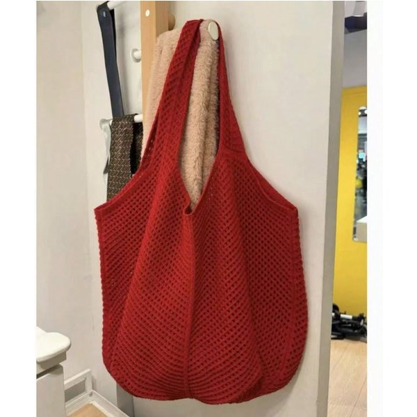 Codzienna BawełNiana Torba Pleciona O DużEj PojemnośCi Nowa AżUrowa Torba Ze SłOmy Styl Leniwy Torba Na Ramię Torba Na Wakacje PlażOwa Torba Damska Red Multikolor-image
