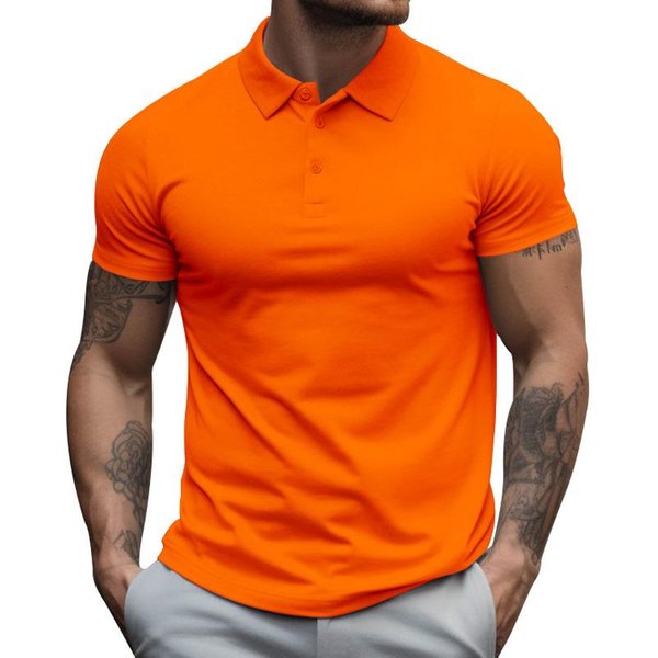 Camisa Polo De Manga Corta Lisa Para Hombre De Corte Ajustado XXL Naranja-image