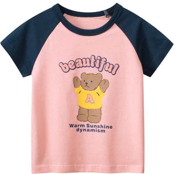 Camiseta De Manga Corta De Verano Para NiñOs Ropa Infantil Nueva VersióN Coreana Oso De Dibujos Animados NiñA Ropa De Bebé 140Cm Black-image