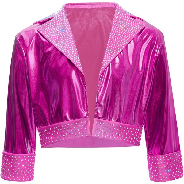 DziewczęCa Kurtka Z KołNierzem Klapowym, DłUgim RęKawem, BłYszcząCymi DżEtami, Metaliczna, Do TańCa Jazzowego, Odzież Wierzchnia 5-6 Years Pink-image