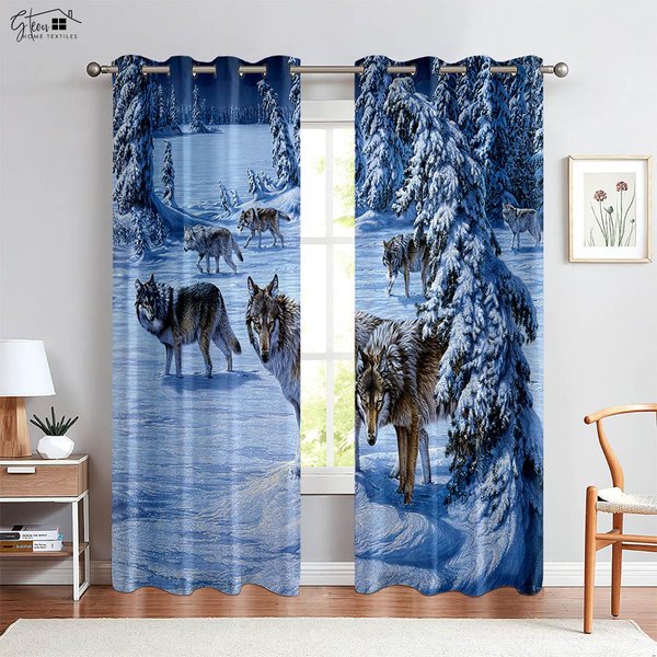 Cortinas Impresas En 3D De Animal Lobo Adecuadas Para Dormitorio, Sala De Estar, Estudio, Cortinas Decorativas, FáCil De Lavar Y Cuidar, 2 Piezas W50Xh130(Cm)X2Pcs&Rod Pocket-image