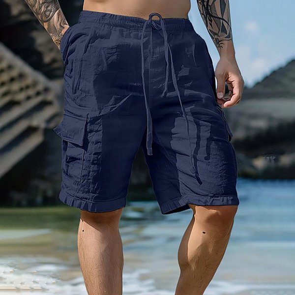 Pantalones Cortos Deportivos De AlgodóN Y Lino Para Hombre, Pantalones Cortos Sueltos, Informales, Con Bolsillo Para Pijamas, Pantalones Cortos Para Correr M Blanco-image