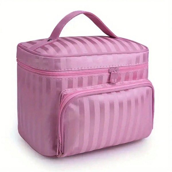 Bolsa De Maquillaje De Gran Capacidad, Neceser Multifuncional Con Cremallera, Neceser Organizador De CosméTicos, Estuche De Maquillaje PortáTil Para Viaje, Bolsa De Maquillaje, Bolsa Para Cuidado De La Piel Color Rosa-image