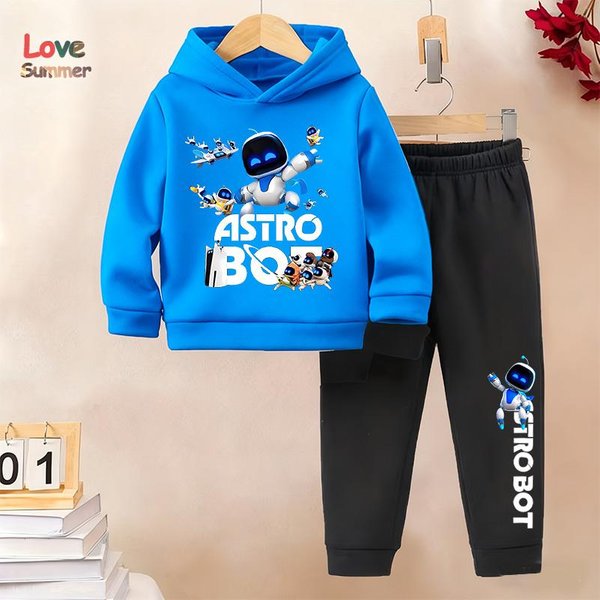 2 Szt. Zestaw Bluzy ChłOpięCej Astro Bot Z DłUgim RęKawem, Spodnie 2 Szt. Sportowy Zestaw Bluzy Z Kapturem, Idealny Na Co Dzień Na ZewnąTrz 150CM-image