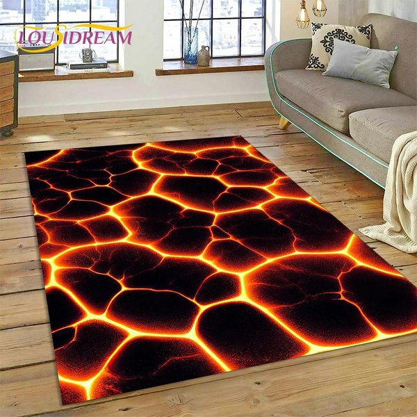 Alfombra Alfombra 3D VolcáN Lava Magma Para Sala De Estar Dormitorio DecoracióN Del Hogar, Alfombra De Piso Antideslizante DecoracióN Para Sofá Cocina Felpudo Regalo 60*90Cm-image