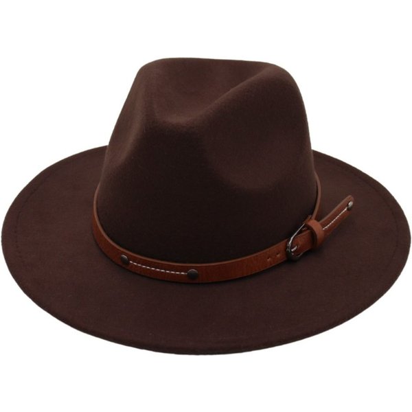 Z Klamrą Do Paska Filcowe Kapelusze Fedora Moda Vintage Szerokie Rondo Kapelusz Panama MięKki Elegancki Kapelusz Kowbojski Unisex Wysoka Jakość Praktyczny Codziennego UżYtku Black-image