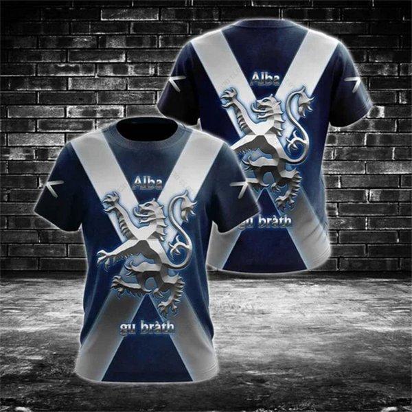Camiseta De Hombre Con Bandera De Escocia Estampado 3D Emblema Nacional EscocéS Tops Manga Corta Cuello Redondo Oversize Ropa Deportiva Camiseta Ropa 4XL Gray-image