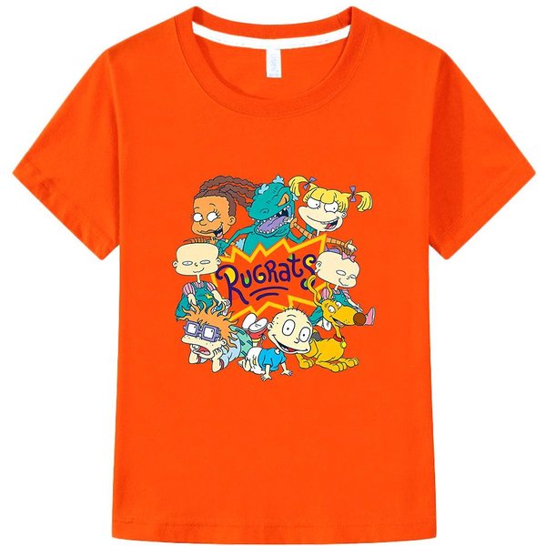 Rugrats Camiseta Infantil 100% AlgodóN Estampado De Dibujos Animados Camisetas Casuales Lindas Camisetas Para NiñOs Y NiñAs Tops Para NiñOs Verano Manga Corta Cuello Redondo Retro 140 Red-image