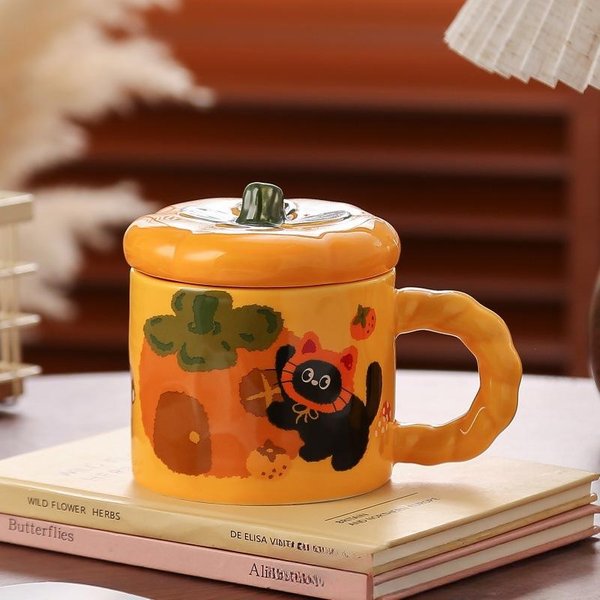 Taza Ins Taza De CeráMica De Alto Valor Con Tapa Lindo Regalo De CumpleañOs Taza De Agua Para Chica De Oficina Souvenir 380Ml-image