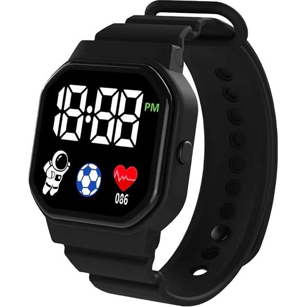 Reloj Deportivo Para NiñOs, Relojes Digitales Led, Correa De Silicona De FúTbol, Reloj De Pulsera ElectróNico Impermeable Para NiñOs, NiñOs Y NiñAs, Regalos Black-image