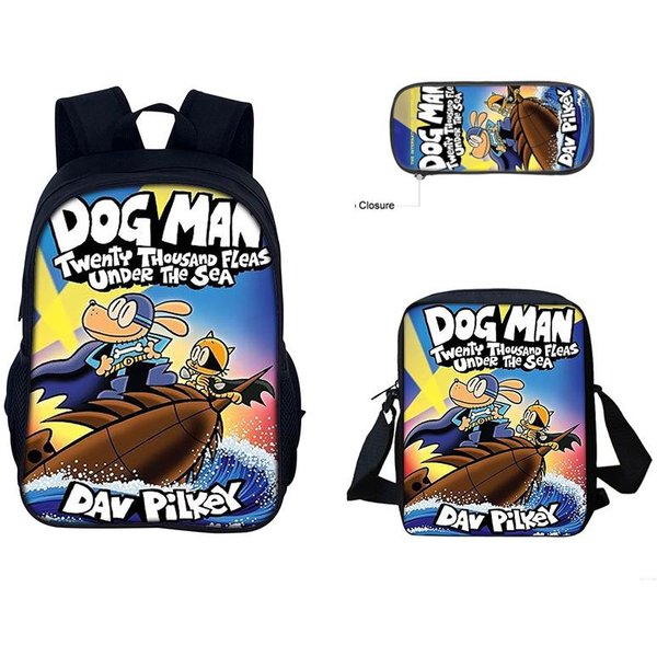 Set De 3 Piezas Perro Hombre NiñO Divertido Dibujos Animados Mochila Escolar Con Bolso De Hombro Estuche Mochila Con Estampado De Juego Impermeable NiñOs Mochila Escolar-image
