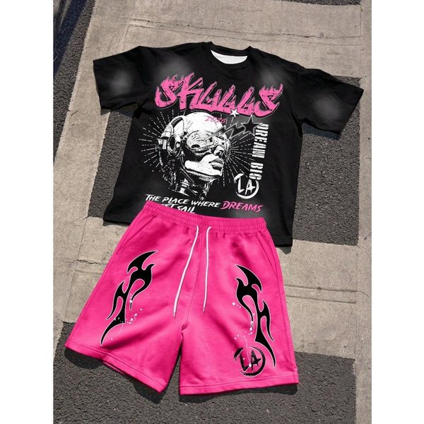 Conjunto De Camiseta De Manga Corta Con Cuello Redondo Estampado De Letras Casual De Verano Para NiñOs Y Pantalones Cortos Conjunto De Camiseta Y Pantalones Cortos Para NiñO Y NiñA 140 Black-image