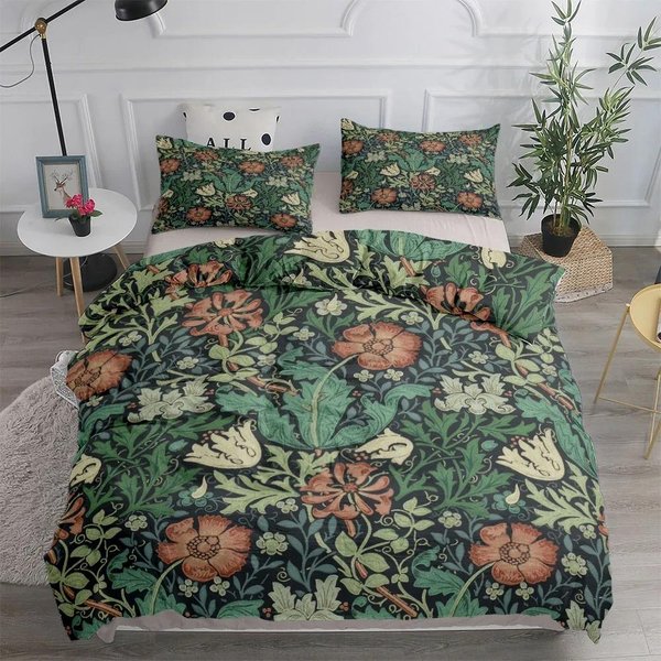 William Morris Kwiatowe Ptaki Poszewka Na KołDrę Zestaw EU Pojedynczy PodwóJny KróL US Jednoosobowy PełNy Rozmiar KróLowej PośCiel AU Single 140X210Cm Gray-image