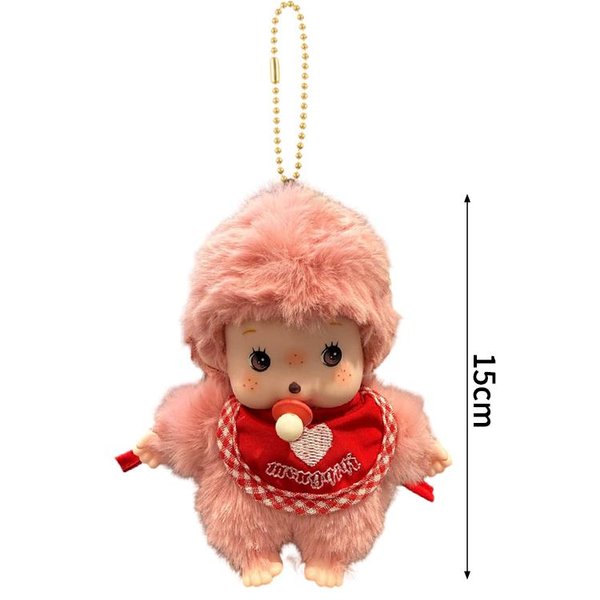 Llavero Colgante Peluche Monchhichi Adorable MuñEco Dibujos Animados Adornos Mochila Encantos Bolsa Mengqiqi Llaveros Mono Peluche Regalo De CumpleañOs Beige-image