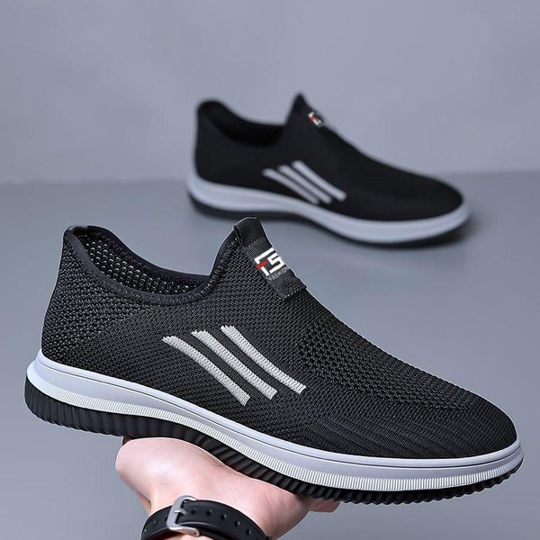 Zapatillas Deportivas Casuales Estilo Nuevo Para Hombre Malla Tejido Volador Suela Plana Zapatos Perezosos Zapatos De Trabajo Para Correr 44 Black-image