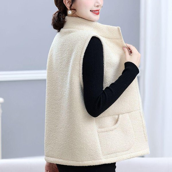 Chaleco Grueso De Borreguito Con Forro Polar AñAdido Para Mujer, Estilo Corto, Cuello Alto, Chaleco Casual De Invierno 5XL-image