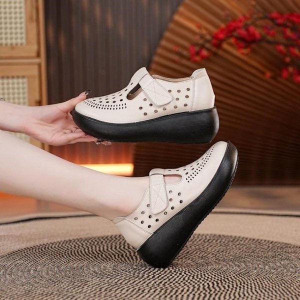 PłAskie Buty Z OkrąGłYm Noskiem, SandałY AżUrowe, OddychająCe Crocsy Z GąBkową Podeszwą, Wygodne Buty Z Opaską 35 BeżOwy-image