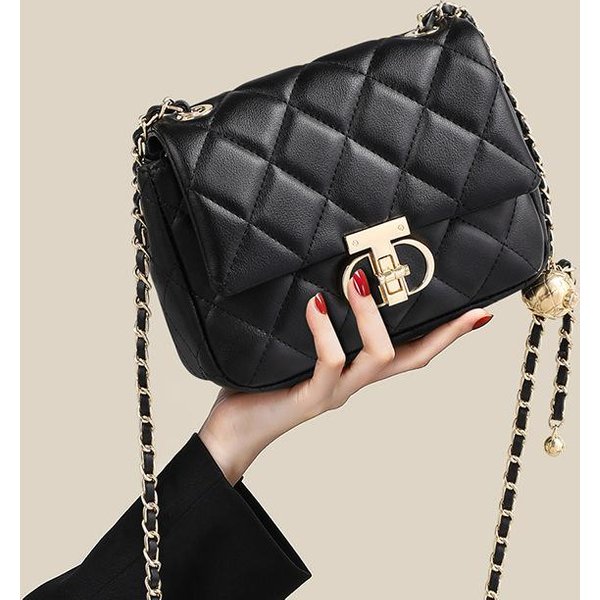 Un Nuevo Bolso De Cadena VersáTil Bolso Bandolera De OtoñO Cuero Genuino Diamante De Alta Gama Para Ir Al Trabajo Bolso Cuadrado PequeñO-image