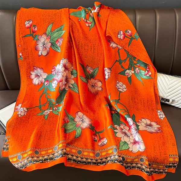 Bufanda De Seda De Lujo Para Mujer Estampado De Moda Chal Grande Wraps Cinta Para La Cabeza De SatéN Hiyab Turbante Foulard Estolas De Playa De Verano PañUelo One Size-image