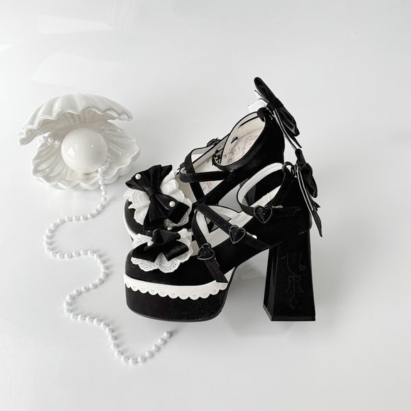 SłOdkie Urocze Kokardki Lolita Szpilki Koronkowe Serce Kokarda Pasek Na Kostkę Platforma Mary Janes Buty Dla Kobiet Styl Preppy Buty KsiężNiczki 38 Gray-image