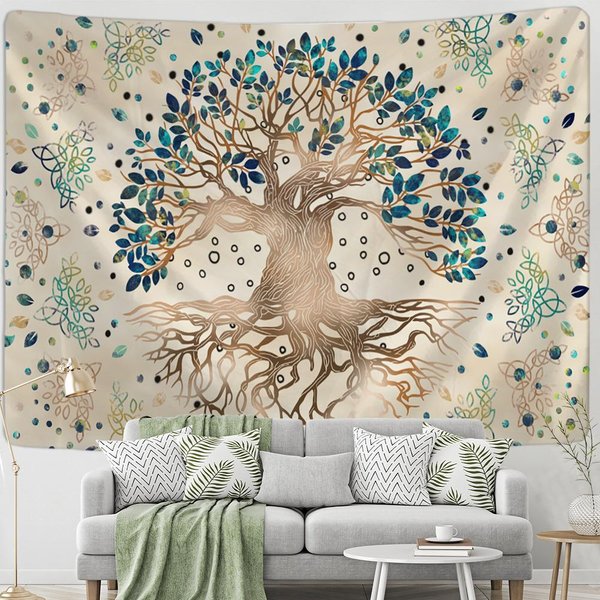 Tapiz Colgante De Pared ÁRbol De La Vida MíStico Verde PsicodéLico BrujeríA Tapiz Arte Hippie DecoracióN Del Hogar Tela De Fondo 95X70Cm-image