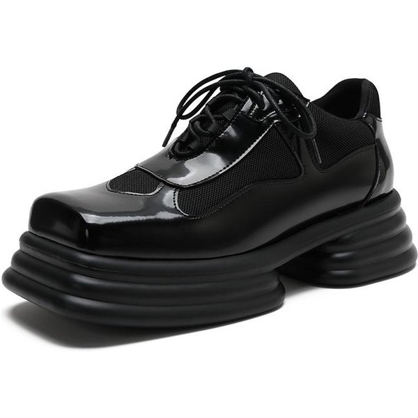 Mocasines Nuevos De Suela Gruesa Tarta De Esponja Estilo Retro BritáNico Zapatos PequeñOs De Cuero Para Mujer Cabeza Cuadrada TacóN Grueso Zapatos De Una Sola Pieza Estilo Universitario 40 Negro-image