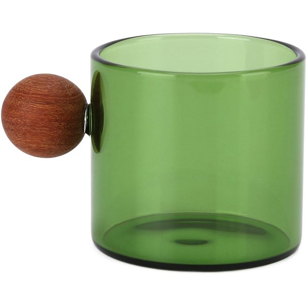 Taza De Café De Vidrio Transparente Taza De Café De Vidrio Resistente Al Calor Con Asa De Bola De Madera Para Oficina Bar Fiestaverde Verde-image