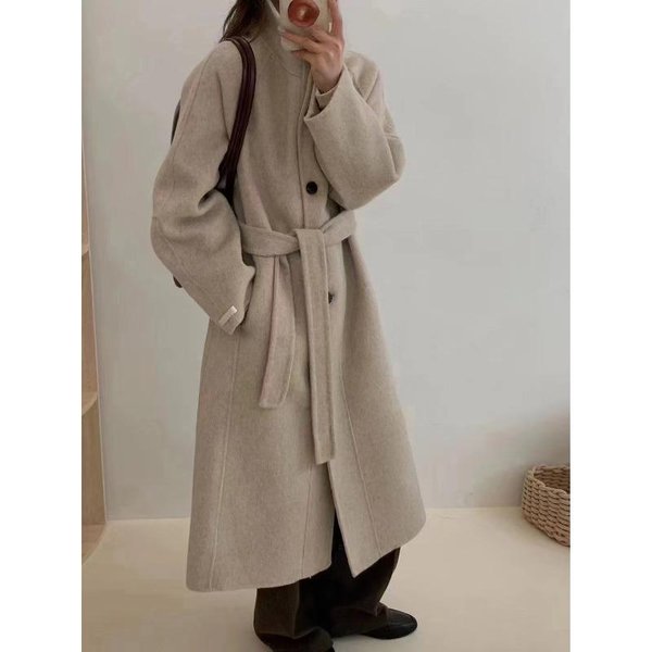 Nuevo Abrigo De Lana De Doble Cara, Abrigo De Lana Informal Holgado De Estilo Coreano Largo S Gray-image