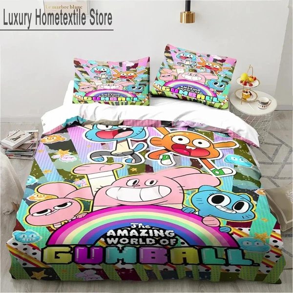 KreskóWka Niesamowity ŚWiat PośCiel Zestaw Gumball ChłOpcy Dziewczynki Rozmiar Pojedynczy Wymiar KróLewski Wymiar KróLewski Pokrowiec Na ŁóżKo Poszewka Na Poduszkę ŁóżKo ChłOpcy DorosłY EU Single 135X200Cm-image