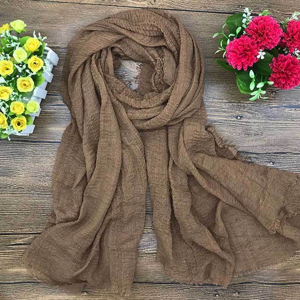 Bufanda De AlgodóN Y Lino Arrugada Con Flecos, VersáTil Para Mujer En OtoñO E Invierno, PañUelo Liso, Bufanda De Seda, Chal, Bufanda Para Mujer 180 * 90Cm Black-image