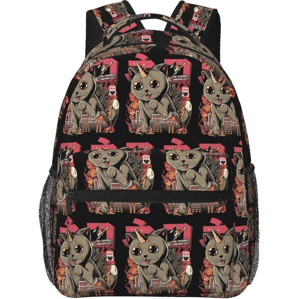 Catzilla JapóN Gato Gatito Amante Estudiante Mochila Bolso Escolar Senderismo Viaje Mochila De DíA Para Hombres Mujeres Moda Bolso Para Libros Bolsos De Hombro One Size-image