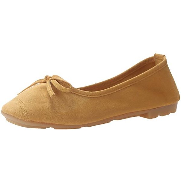 Zamszowe Kokardki Baletowe Pojedyncze Buty Damskie Cukierkowe Kolorowe Kokardki PłAskie Buty MięKkie Wygodne Damskie Baletki Buty Mokasyny 39 Brown-image