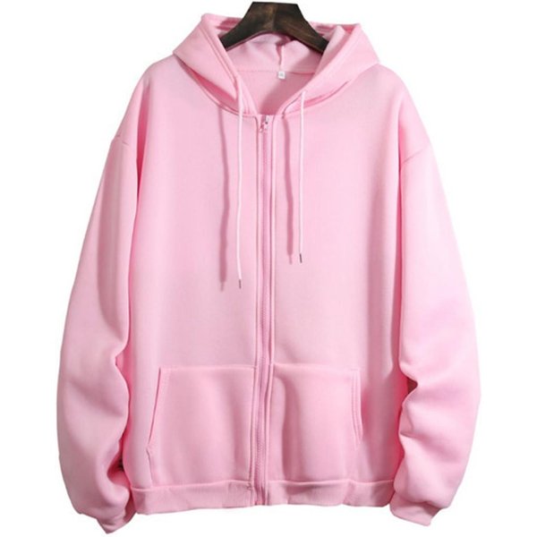 Sudadera Con Capucha Y Cremallera De Manga Larga De Color Liso Informal A La Moda Para Mujer M Color Rosa-image